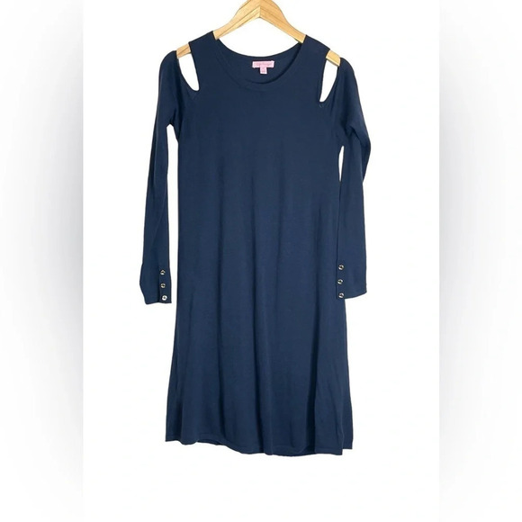Lilly Pulitzer Faire Sweater Dress Medium Cotton Modal Wool Blend Cold Shoulder - Picture 4 of 11